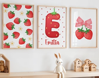 Strawberry Prints, Strawberry Nursery, Strawberry Theme Room, Strawberry Decor, Strawberry Wall Art, Strawberry Lovers, Coquette Prints