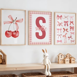 Impresión de coqueta, impresión de lazos rosas, impresión de lazos para guardería, guardería de coqueta, arte de pared de coqueta, impresión de lazos rojos, decoración de dormitorio de niñas, guardería rosa