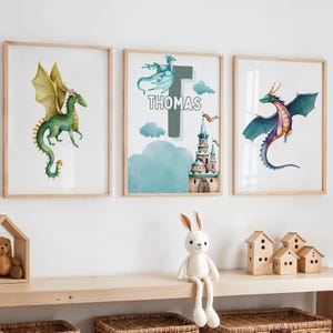 Personalized Dragon Nursery Prints, Dragon Nursery Decor, Mythical Creatures, Castle and Dragon Wall Print, Boys Room Decor, Dragon Poster