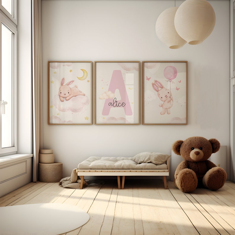 Bunny Nursery Wall Art, Bunny Prints, Rabbit Print, Bunny Wall Art ...