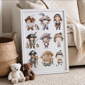 Pirate Wall Art, Pirate Boys Room Print, Pirate Nursery, Pirate Crew Print, Pirate Decor, Pirate Theme Room, Pirate Art, Pirate Illustration