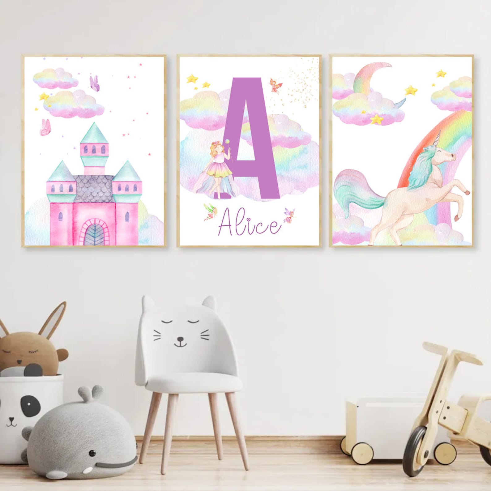 Personalized Unicorn Nursery Prints, Princess Wall Print, Princess Nursery, Girls Bedroom Prints ...