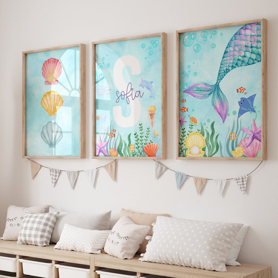 Mermaid Print Set of 3, Mermaid Nursery Print, Girls Mermaid Decor ...