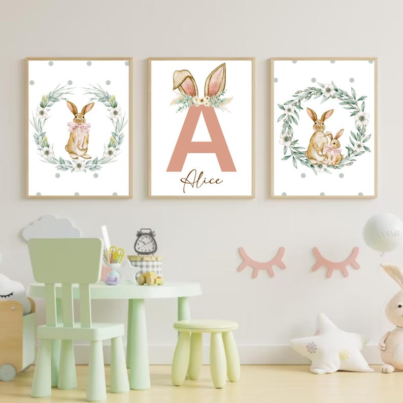 Bunny Print, Bunny Nursery Print, Bunny Decor, Bunny Theme Room, Girls ...