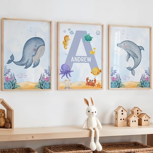 Ocean Animal Print, Ocean Animal Nursery, Under The Ocean Print, Ocean Decor Room, Ocean Decor Boys Room, Whale Print, Sea Animal Print