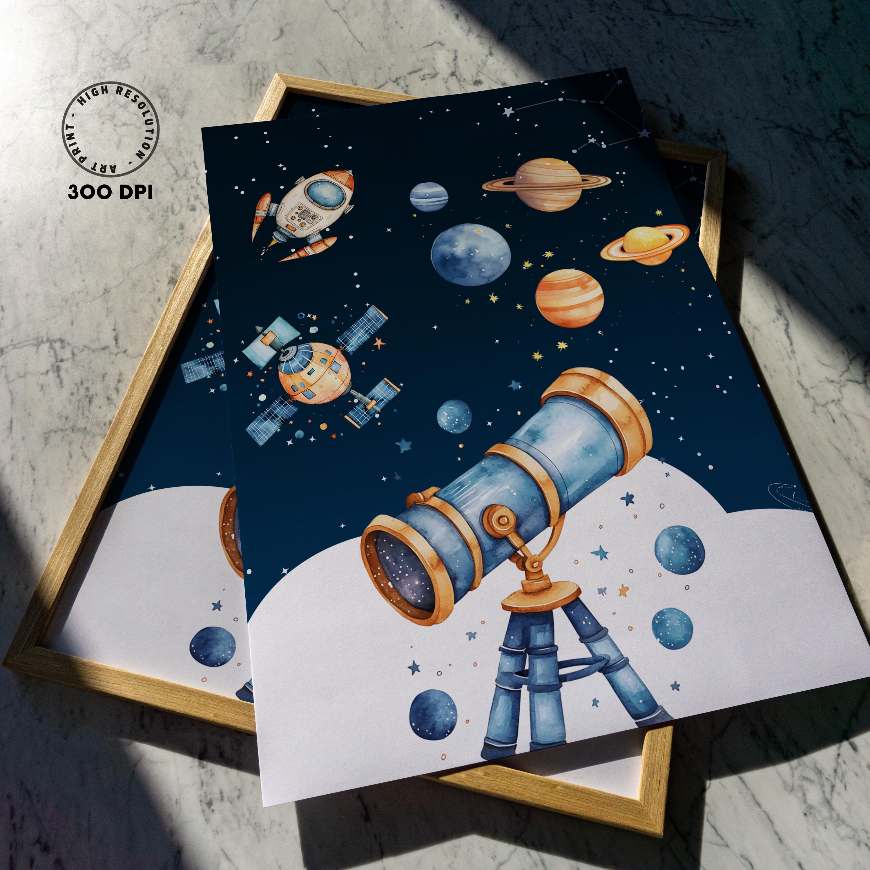 Outer Space Nursery Wall Art Set, Astronaut Rocket Planets Kids Room ...