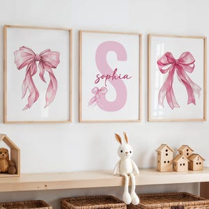 Pink Bow Wall Art Set for Girls Room, Pink Bow Prints, Pink Bow Poster, Pink Nursery Decor, Coquette Nursery Decor, Pink Coquette Prints