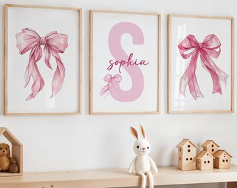 Conjunto de láminas decorativas rosas con lazos para la habitación de niñas, láminas rosas con lazos, póster rosa con lazos, decoración rosa para guardería, decoración coqueta para guardería, láminas rosas coquetas.