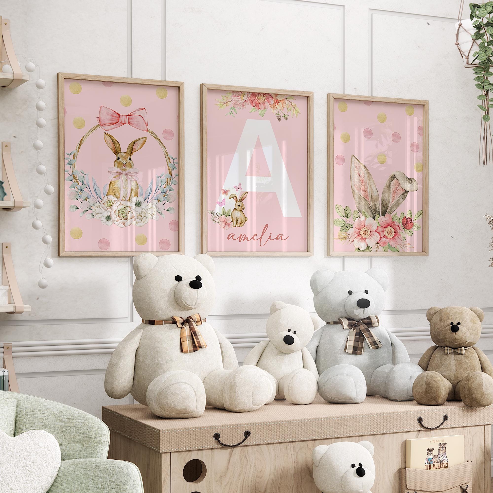 Bunny Prints, Bunny Nursery Prints, Bunny Decor, Bunny Girls Room