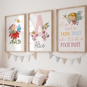 Set of 3 Fairy Nursery Prints, Fairy Garden Prints, Pixie Dust, Fairy Theme Decor, Girls Bedroom Decor, Fairy Art, Baby Girl Nursery Decor