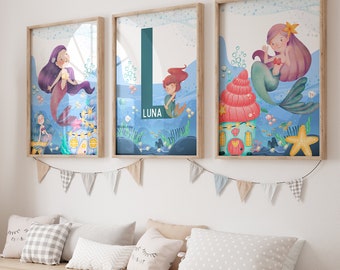 Mermaid Nursery Print, Mermaid Print, Under The Sea Kids Room, Girls Mermaid Decor, Girl Nursery Decor, Mermaid Wall Art, Girl Bedroom Decor