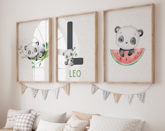 Panda Nursery Prints, Panda Wall Art, Green Nursery Decor, Baby Animal Prints, Baby Boy Room Wall Art, Nursery Animal Decor, Panda Poster