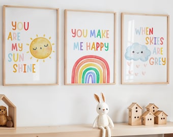 Boho Nursery Prints, Rainbow Nursery, You are my sunshine, Sunshine Print, Watercolor Sun Poster, Girls Room Decor, Playroom Decor