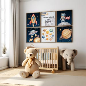 Outer Space Nursery Wall Art Set, Astronaut Rocket Planets Kids Room ...
