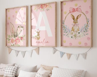 Bunny Prints, Bunny Nursery Prints, Bunny Decor, Bunny Girls Room Prints, Cute Rabbit Print, Rabbit Nursery, Floral Nursery Print, Girls Art