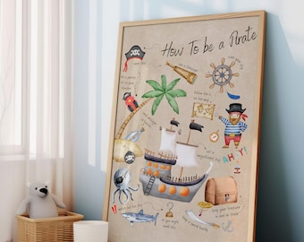 Pirate Nursery Print, Pirate Bedroom Decor, Pirate Kids Print, How To Be A Pirate, Pirate Decor, Pirate Ship Print, Pirate Poster Nursery