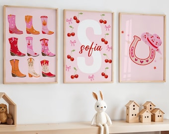 Pink Cowgirl Themed Bedroom, Cowgirl Nursery Print, Western Girls Room, Cowgirl Boots Print, Rustic Bedroom Print, Cowgirl Wall Art Set of 3