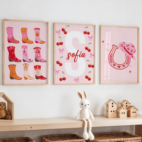 Pink Cowgirl Themed Bedroom, Cowgirl Nursery Print, Western Girls Room, Cowgirl Boots Print, Rustic Bedroom Print, Cowgirl Wall Art Set of 3