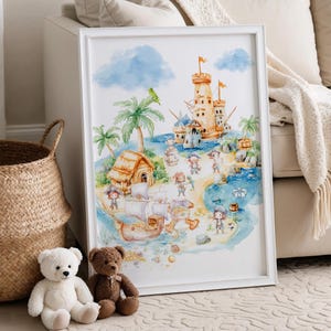 Pirate Island Print, Pirate Island Nursery Decor, Pirate Themed Room, Pirate Boys Room Decor, Pirate Poster, Pirate Ship Print, Nautical Art