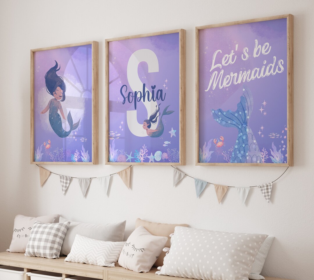 Personalized Mermaid Print Set, Mermaid Nursery Print, Girls Mermaid ...