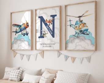 Láminas de avión para habitación infantil, láminas de helicóptero, láminas para habitación infantil, temática de avión, lámina de avión vintage, arte mural de aviones