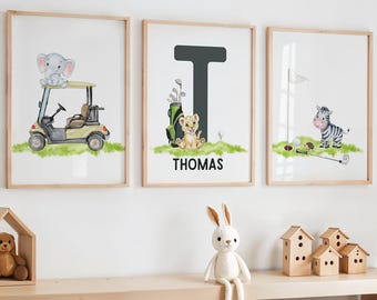 Lámina infantil de golf, láminas de golf, habitación temática de golf, decoración infantil deportiva para niños, guardería infantil con animales de safari, arte mural de golf, decoración de golf, arte de golf