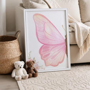 Lámina personalizada de mariposa rosa para guardería, arte mural de mariposas, flores y mariposas rosas, lámina de flores silvestres, decoración de mariposas, arte floral para guardería imagen 6