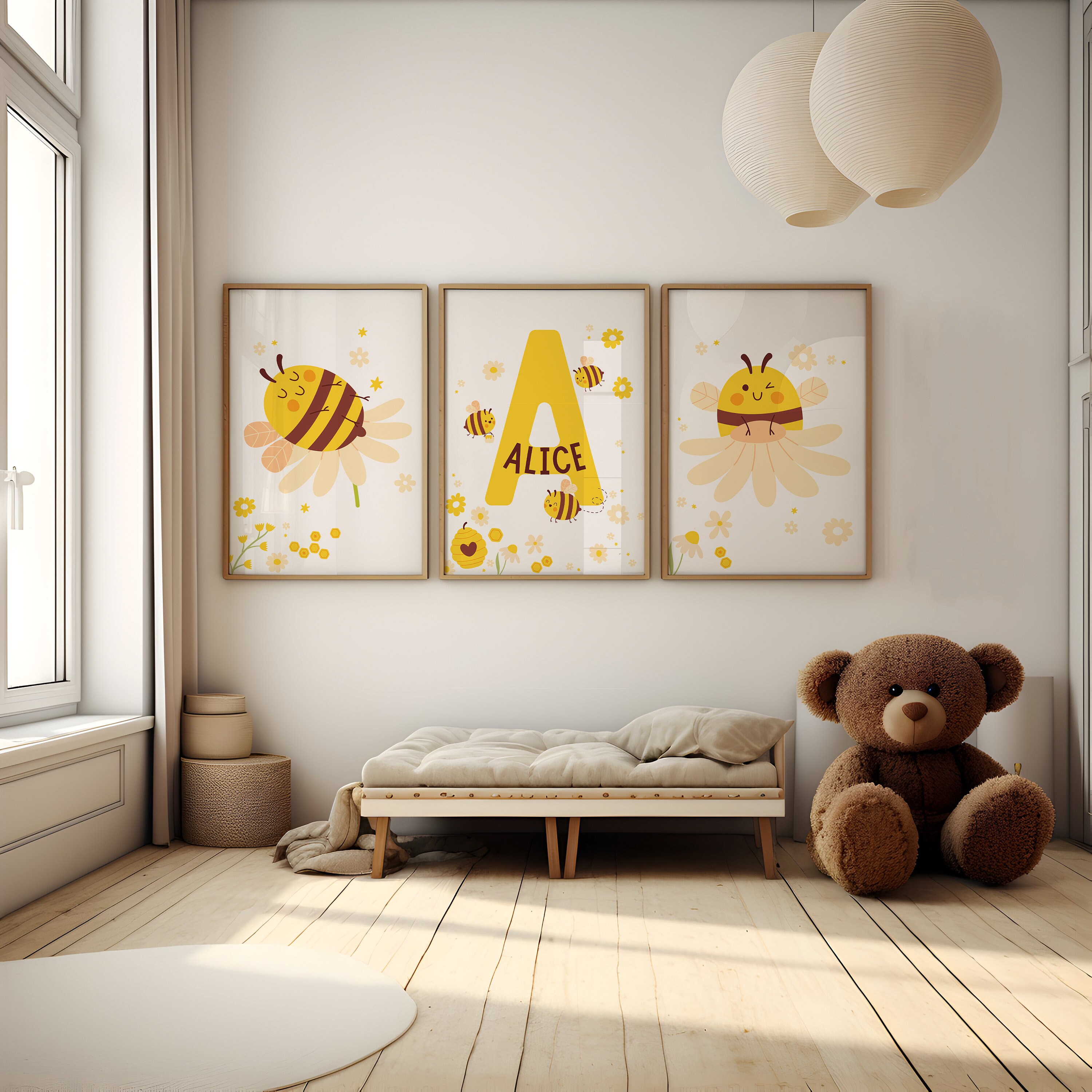 Bee Prints Nursery Wall Art, Bee Wall Art, Honey Bee Nursery