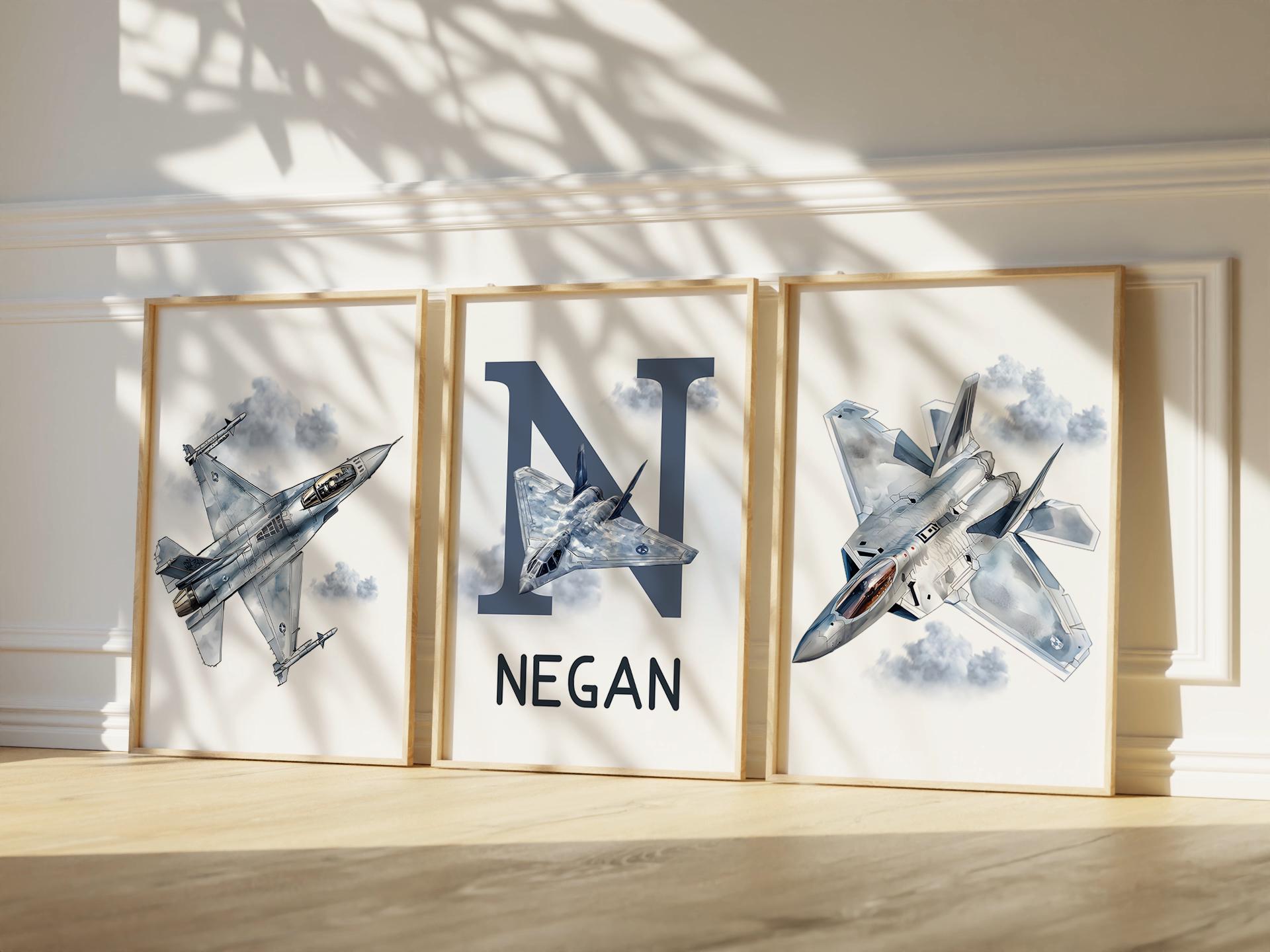 Fighter Jet Nursery Prints, Military Jet Boys Room Wall Art