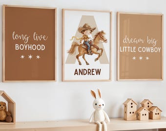 Cowboy barnrumsdekor, Länge leve pojkåren-tryck, Dröm stor liten cowboy, cowboyrumstryck, västerländsk barnrumsdekor, lantlig barnrumsdekor