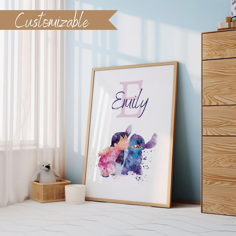 Personalized Lilo & Stitch Print, Stitch Nursery Decor, Ohana Wall Art, Lilo Wall Art, Stitch Print, Girl Room Decor, Lilo Stitch Poster image 3