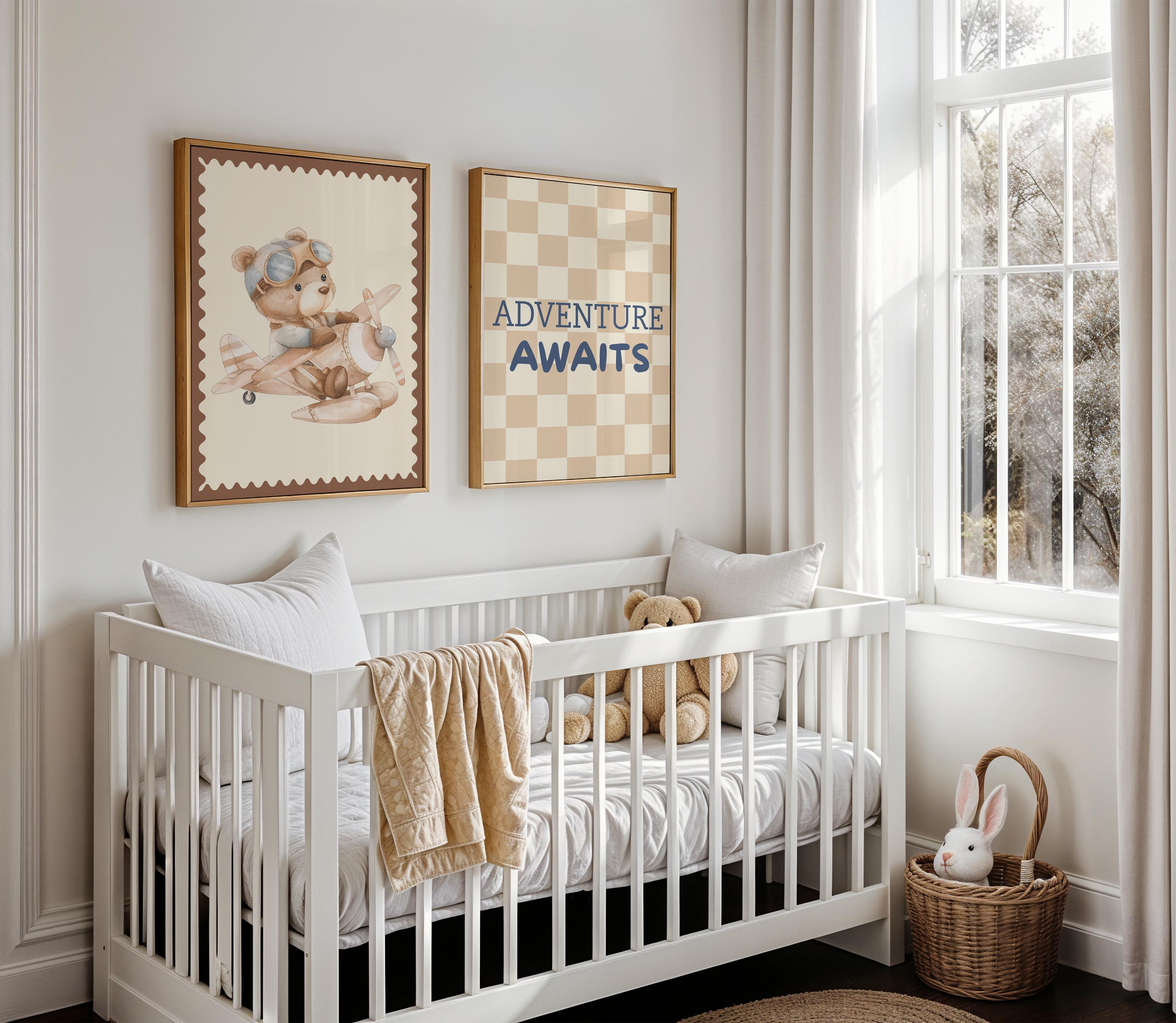 Aviation Nursery Wall Art Set of 20, Pilot Bear Airplane Prints, Baby ...