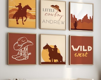 Cowboy Nursery Prints Set of 6, Cowboy Prints, Rustic Wall Prints, Western Nursery Art, Cowboy Wall Art, Cowboy Decor, Western Decor Room