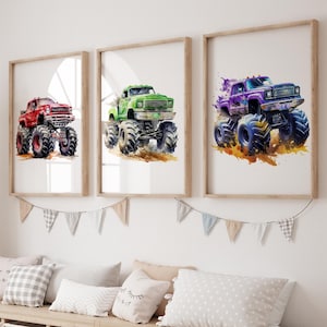 Aquarell Monstertruck Drucke, Monstertruck Jungen Schlafzimmer, Monstertruck Kinderzimmer Drucke, Monstertruck Dekor, Auto Kinderzimmer Drucke, Auto Kunst