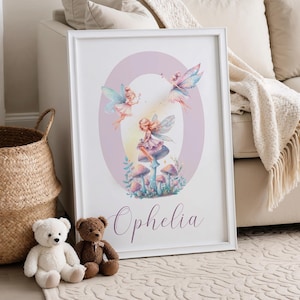 Custom Baby Girl Name Print, Fairy Decor, Fairy Print, Baby Girl Name Wall Art, Custom Name Nursery Print, Fairy Nursery Decor, Fairy Art