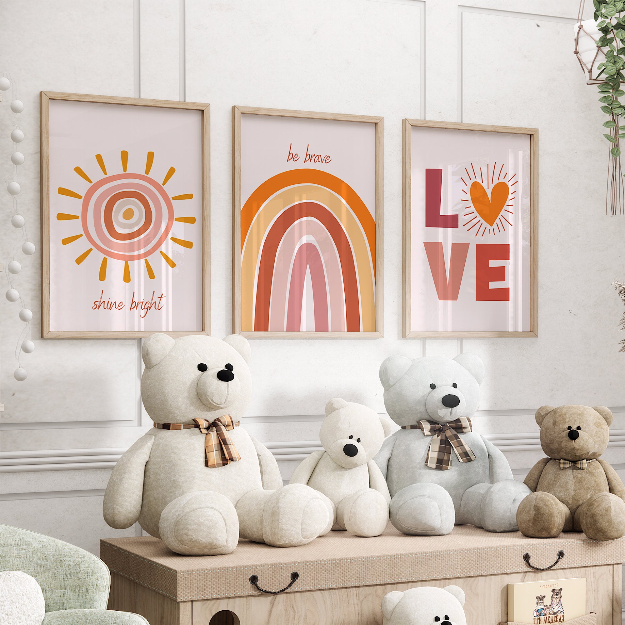 Boho Rainbow Set of 3 Nursery Prints, Girl Nursery Wall Art, Sun Cloud ...