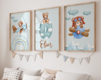 Flugzeug Kinderzimmer Druck, Junge Zimmer Wandkunst, Flugzeug Wandbild, Flugzeug Kinderzimmer Dekor, Junge Spielzimmer Druck, Bär im Flugzeug Druck, Pilot Kunst