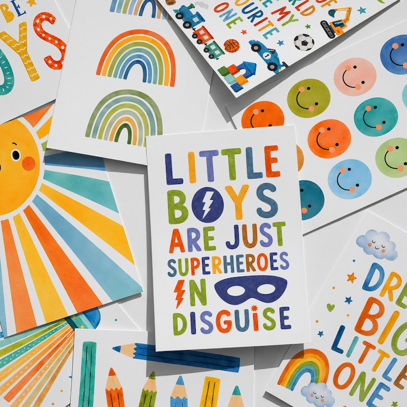Boys Playroom Wall Art Set of 100, Educational Learning Posters, Boys Nursery Decor, Printable Kids Room Prints, Alphabet Numbers Art image 6