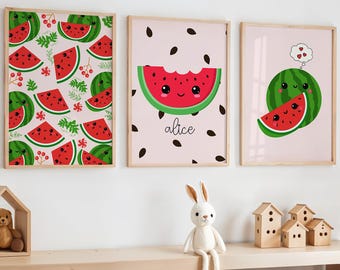 Wassermelone Kinderzimmer Print Set, süße Obst-Wand-Kunst (digitaler Download)