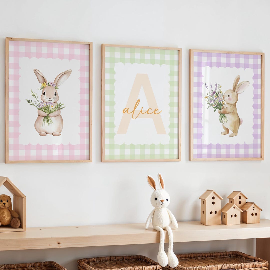 Bunny Nursery Wall Art, Cute Rabbit Print, Baby Girl Room Decor, Pink ...