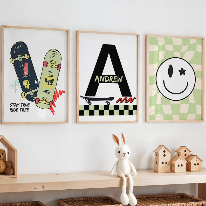 Impresión de patineta, póster de patinador, arte mural de patineta, decoración de habitación de niño, regalo de patinador, póster de patineta, regalo para amantes del patinaje, guardería de niño deportista imagen 1
