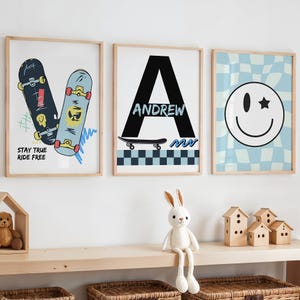Impresión de patineta azul, impresión para habitación de niños patinadores, arte de pared de patineta, regalo de patinador, decoración de patinador, regalo para amantes del patinaje, arte de patineta, arte deportivo