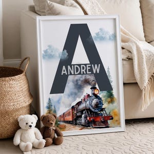 Train Nursery Prints, Train Custom Name Prints, Train Decor Boys Room, Train Prints, Transportation Nursery, Train Wall Art, Train Decor