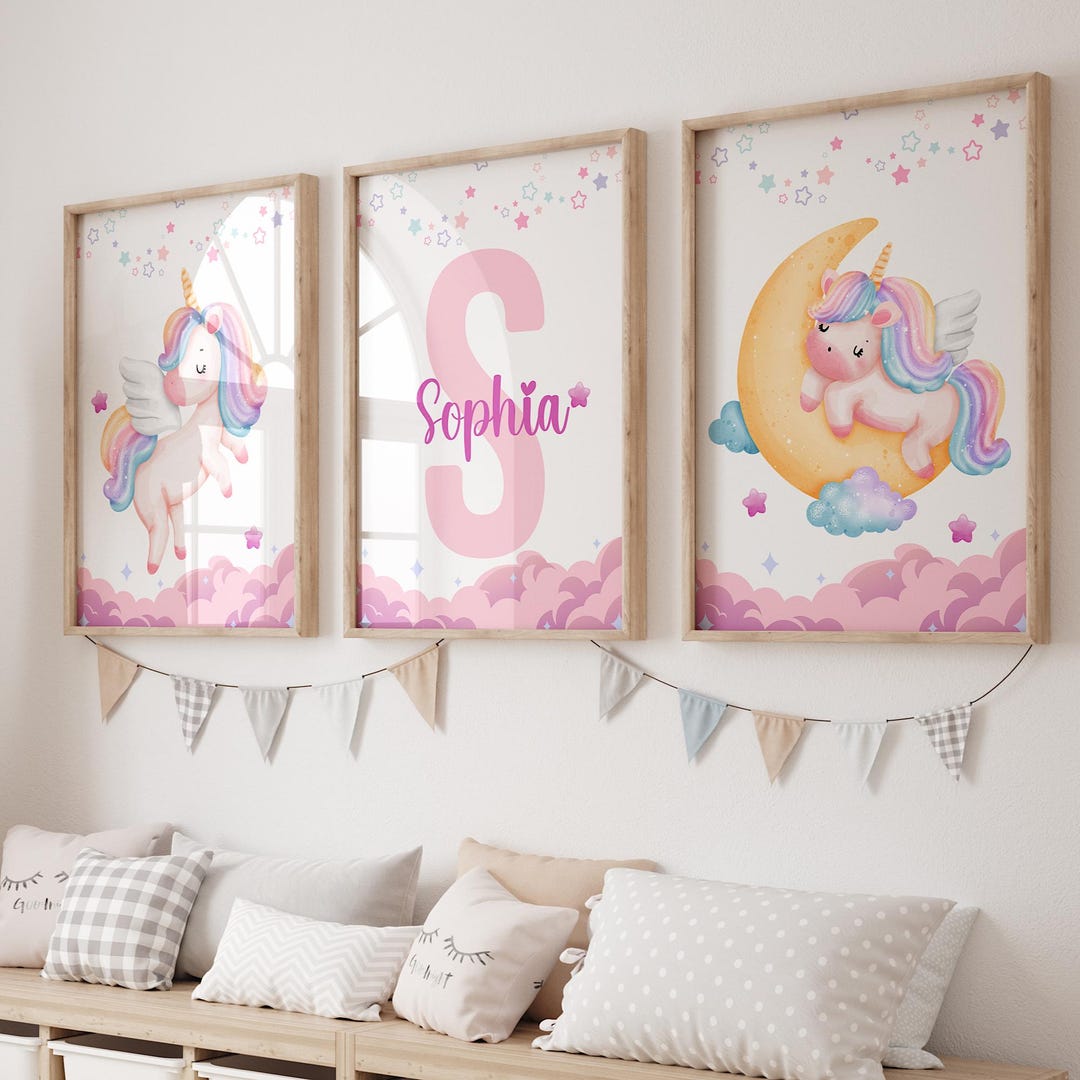 Pink Unicorn Nursery Print, Unicorn Girls Room Decor, Unicorn Prints ...