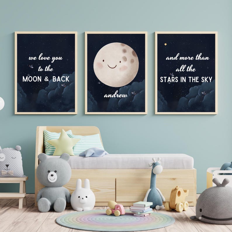 Moon and Stars Print, Moon Nursery Print, Moon and Stars Nursery, We ...