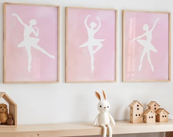 Pink Ballerina Prints, Ballerina Girls Bedroom Prints, Pink Ballet Dancer, Ballerina Nursery Decor, Ballet Wall Art, Pink Room Art