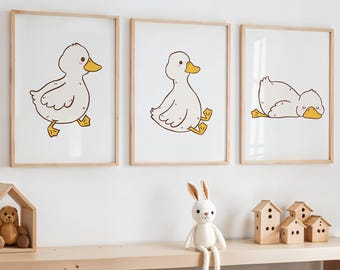 Baby Duck Nursery Prints, Yellow Duckling Prints, Farm Animal Decor for Baby Room, Baby Duck Wall Art, Scandinavian Duckling Poster Set of 3
