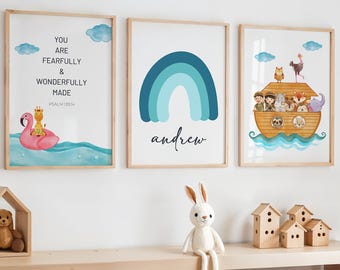 Christian Nursery Prints, Noahs Ark Print, Noah Ark Nursery, Bible Verse Nursery, Bible Verse Wall Art, Scripture Prints, Baby Animal Prints
