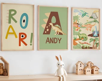 Dinosaur Nursery Print Set, Dinosaur Kids Bedroom Prints, Boys Dino Toddler Room Decor, Dino Nurssry Decor, Dinosaur Wall Art, Dino Print
