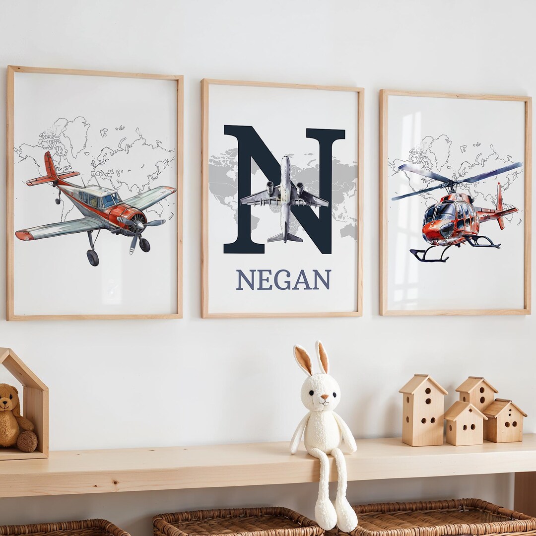 Airplane and Helicopter Prints, Aviation Nursery Decor, Boys Bedroom ...